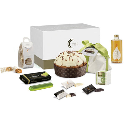 Orange Moon – Confezione regalo Natale “Pistacchio e Cioccolato” con panettone al pistacchio e dolci alle mandorle e al cioccolato, vendita online a prezzi competitivi su www.finetaste.it