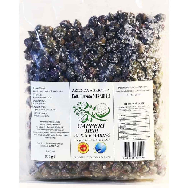 Capperi Medi delle Isole Eolie DOP al Sale Marino busta da500 gr vendita online a prezzi competitivi su www.finetaste.it