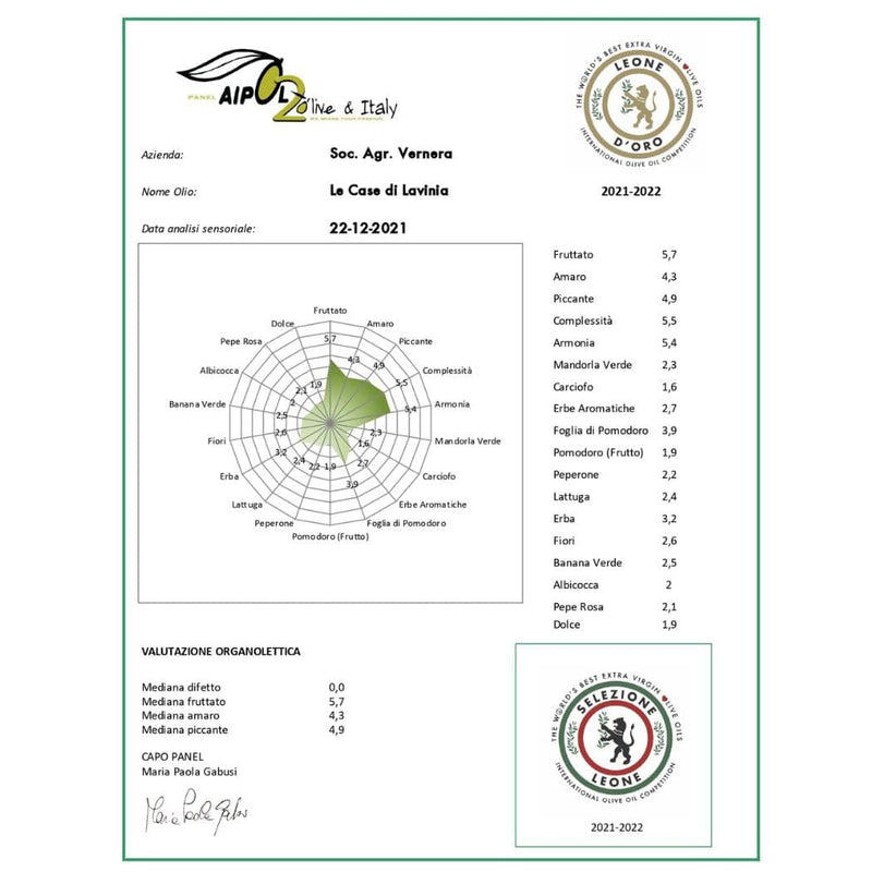 Vernèra – Le Case di Lavinia, Organic DOP Extra Virgin Olive Oil - Sicily