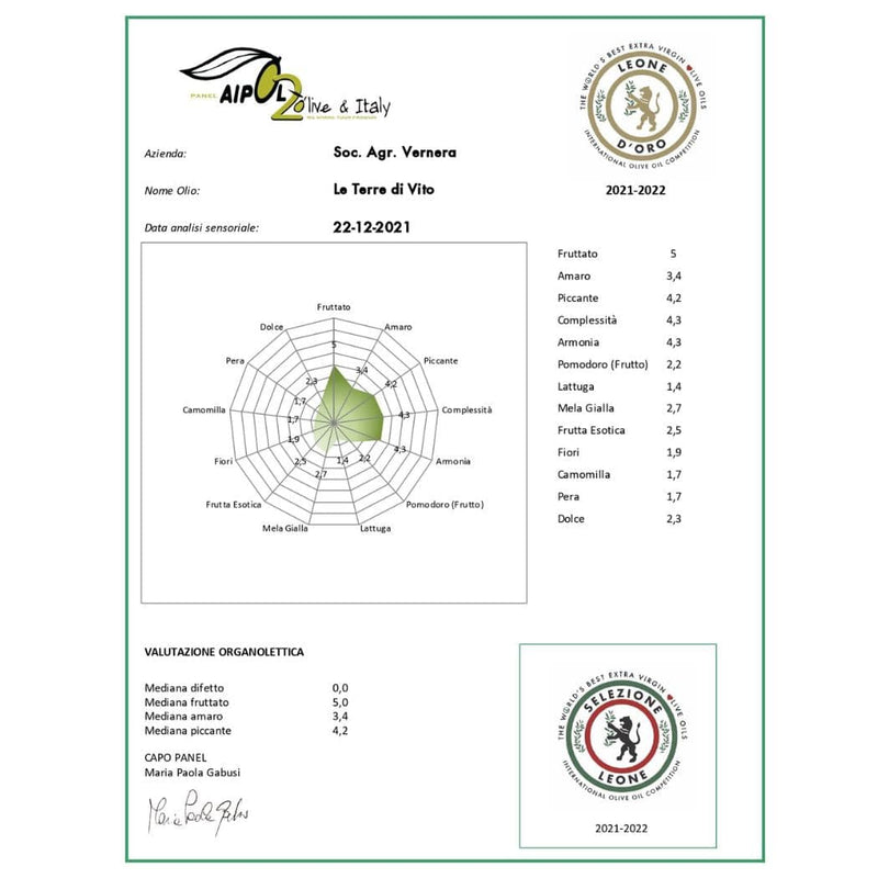 Vernèra – Le Terre di Vito, Organic DOP Extra Virgin Olive Oil - Sicily